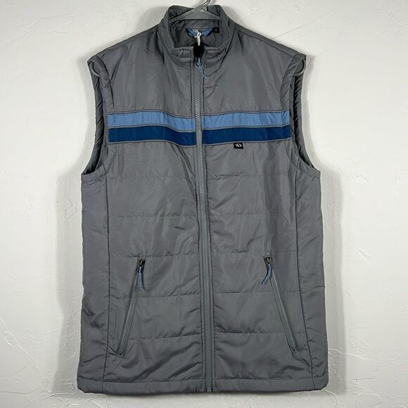 🎣🐟 “NWT” Fish Hippie Wendpac sport Puffer Vest Jacket Gray/Blue - Men Sz Small - Picture 1 of 13